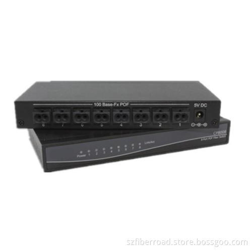 8-Port 100base-Fx POF Switch with 2.2mm Optolock Over Plastic Optical Fiber